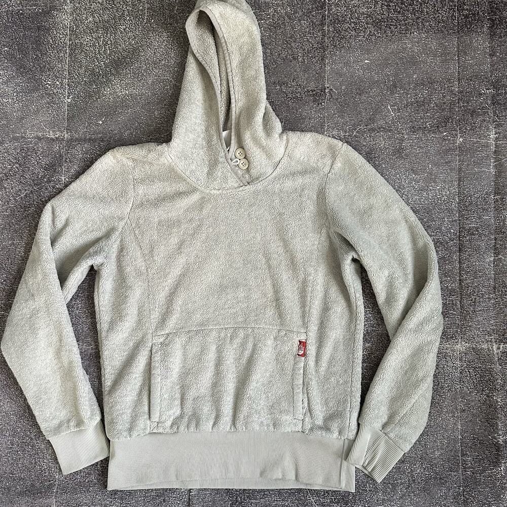 Women's Vintage Y2K The North Face Gray Fuzzy Button Neck Hoodie Sweatshirt Sz L